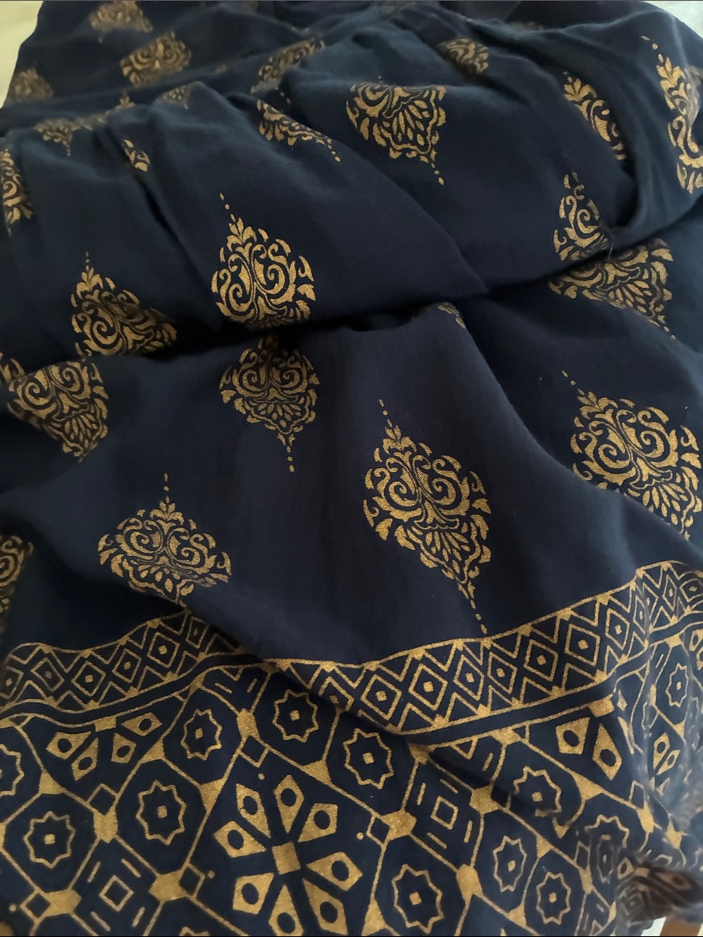 Cotton made in India Navy Maxi Dress with Gold Medallion Print - Picture 2 of 4